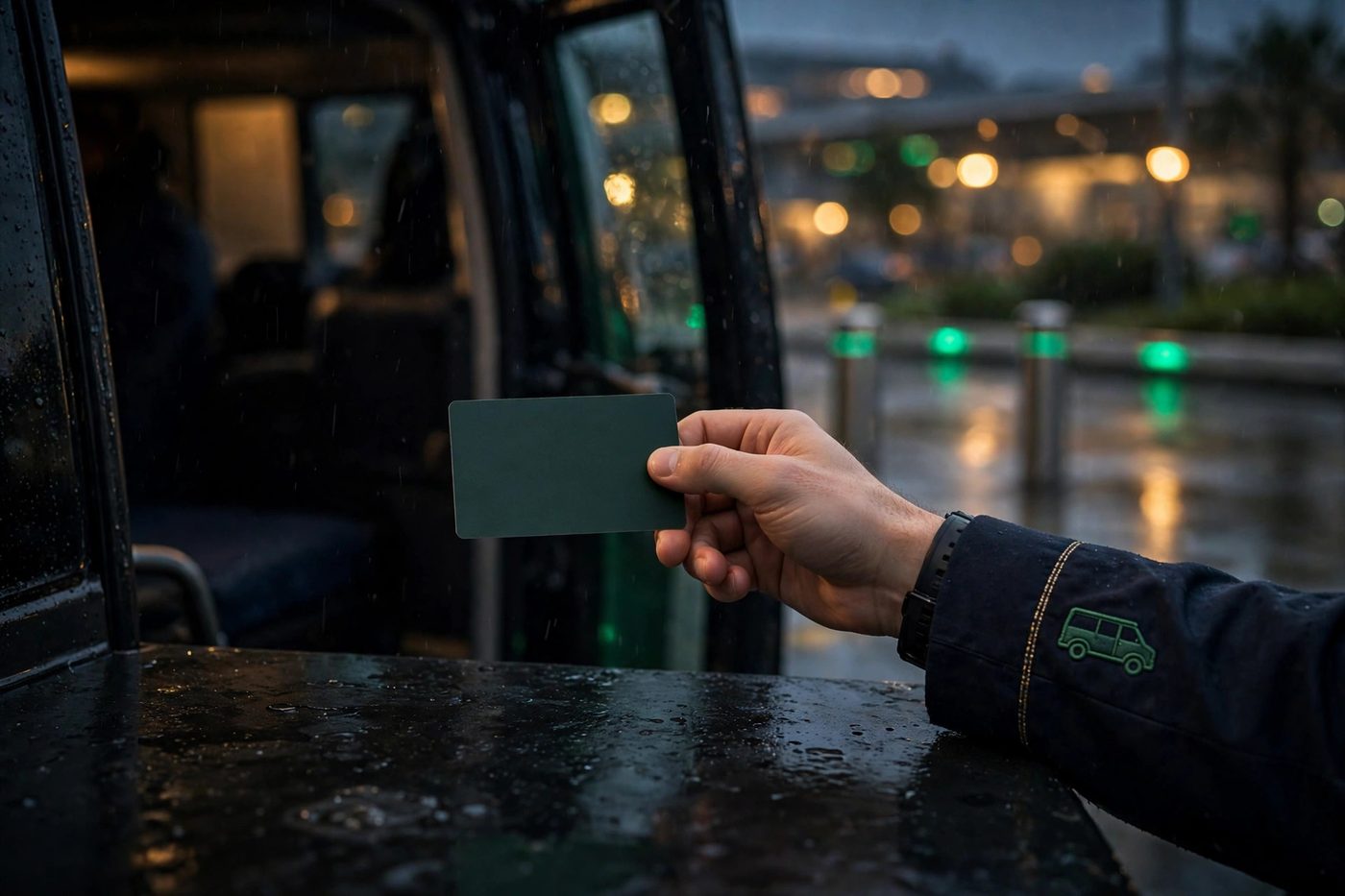 Customer handing a gift card across a shop counter